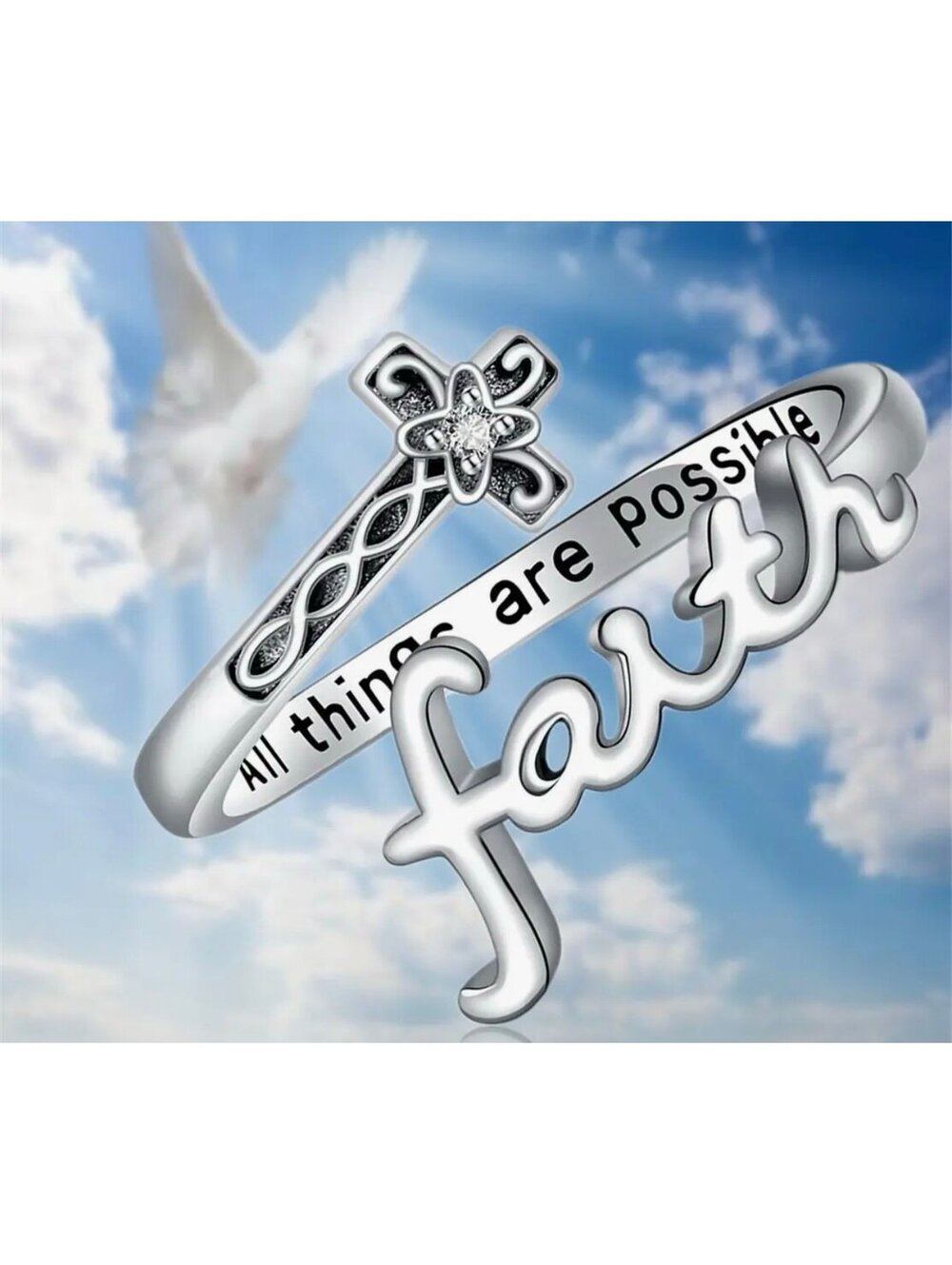 New - Inspirational - Faith w/“All Things Are” Engraved Adjustable Ring